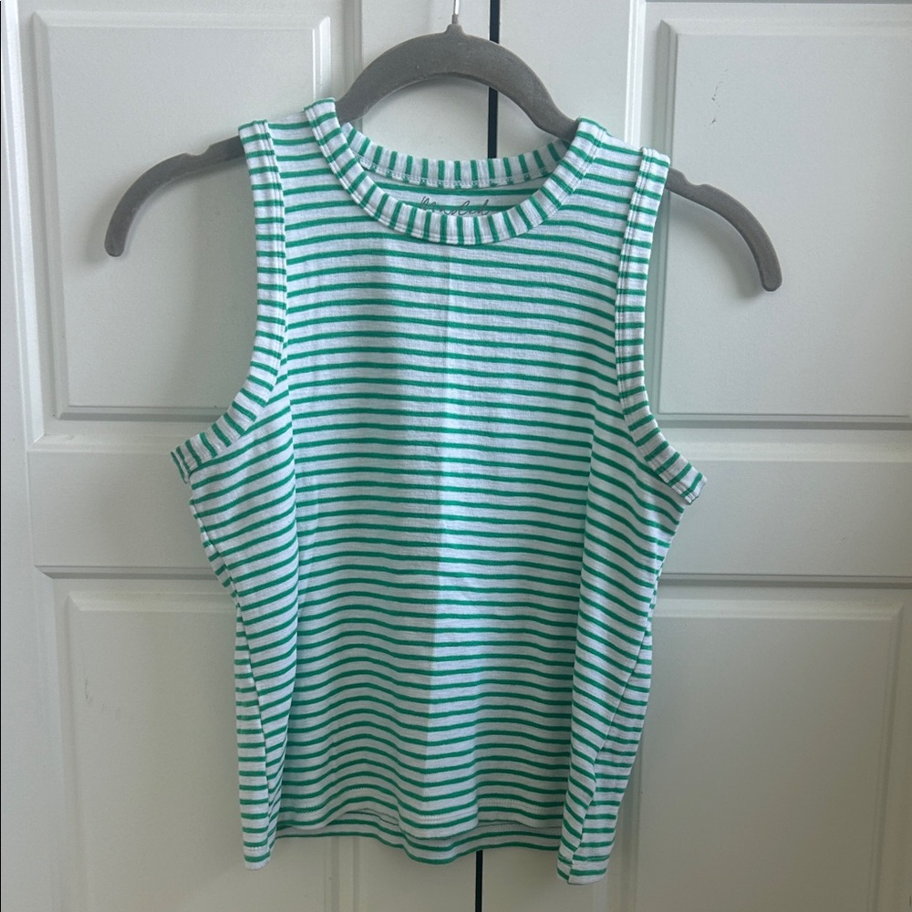 NWOT Marled Green and White Striped Sleeveless Tank